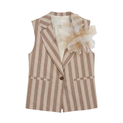Gilet sartoriale a righe con fiore — Tortora & panna