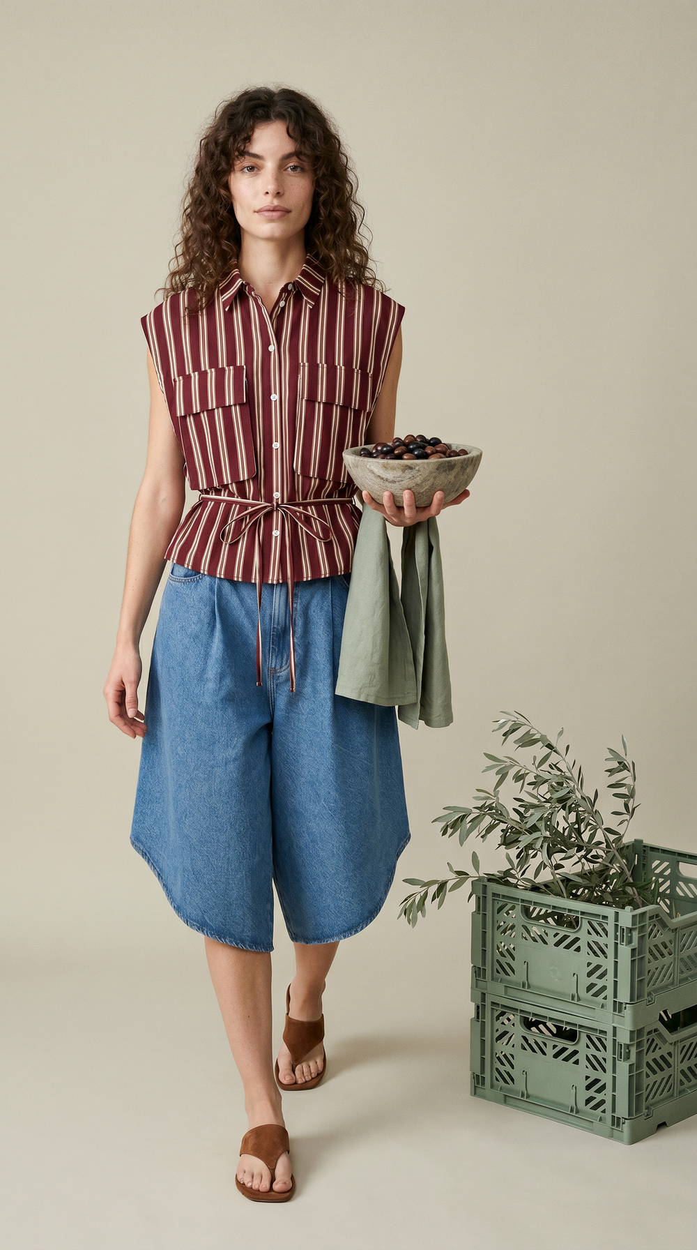 Gestreiftes Hemd mit Aufgesetzten Taschen — Burgunder & Creme