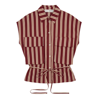 Camicia a righe con tasche applicate — Bordeaux & panna