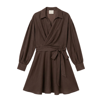 Mini vestido cruzado con cuello — Marrón chocolate