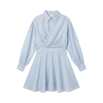 Mini vestido cruzado con cuello — Azul polvo