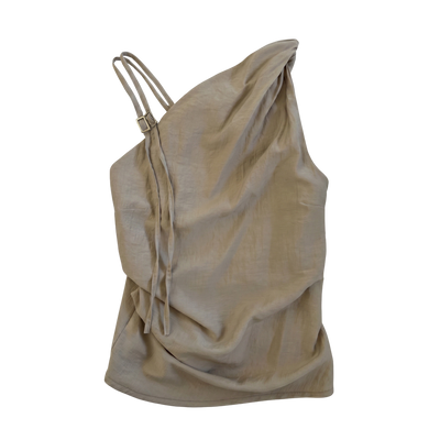 Top monospalla drappeggiato — Sabbia / tortora